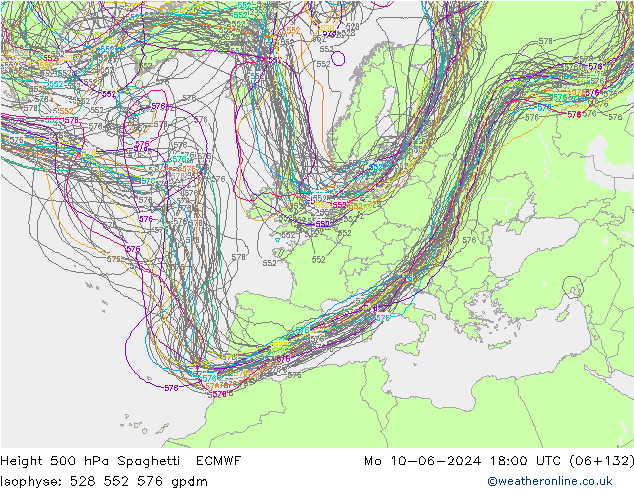 500 hPa Yüksekliği Spaghetti ECMWF Pzt 10.06.2024 18 UTC