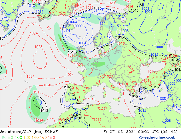 Jet stream/SLP ECMWF Pá 07.06.2024 00 UTC