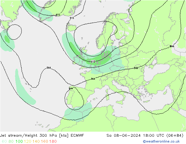 Jet stream/Height 300 hPa ECMWF Sa 08.06.2024 18 UTC