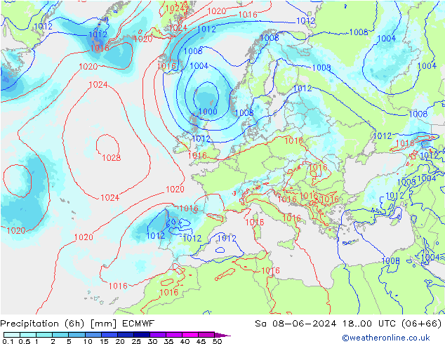 Precipitación (6h) ECMWF sáb 08.06.2024 00 UTC