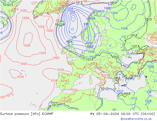 Surface pressure ECMWF We 05.06.2024 06 UTC