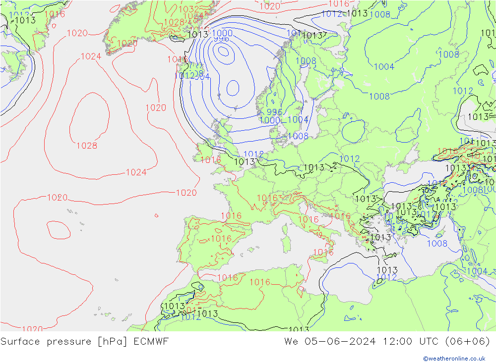 Surface pressure ECMWF We 05.06.2024 12 UTC