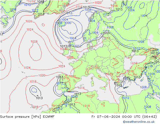 Presión superficial ECMWF vie 07.06.2024 00 UTC