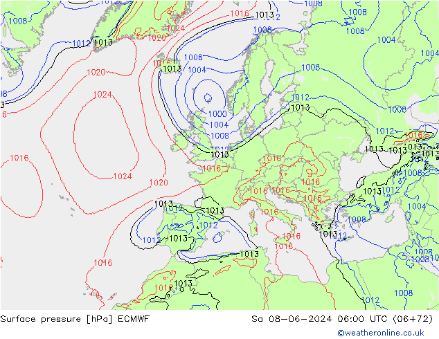 Presión superficial ECMWF sáb 08.06.2024 06 UTC