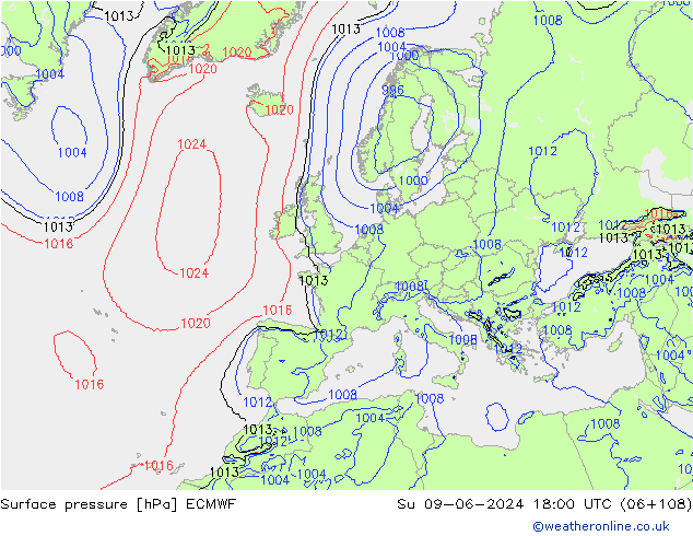 pressão do solo ECMWF Dom 09.06.2024 18 UTC