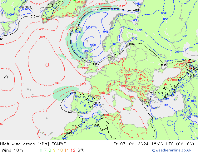 High wind areas ECMWF  07.06.2024 18 UTC