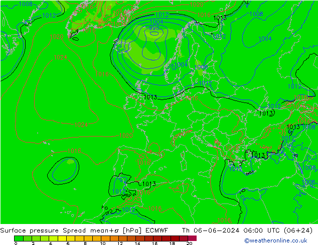 pression de l'air Spread ECMWF jeu 06.06.2024 06 UTC