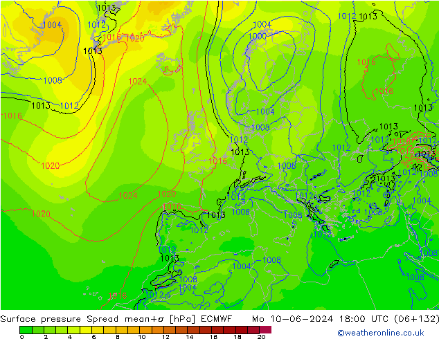 pressão do solo Spread ECMWF Seg 10.06.2024 18 UTC