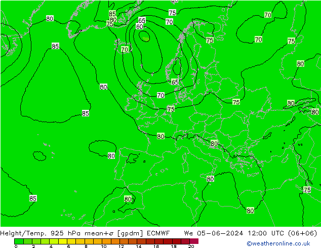 Height/Temp. 925 hPa ECMWF We 05.06.2024 12 UTC