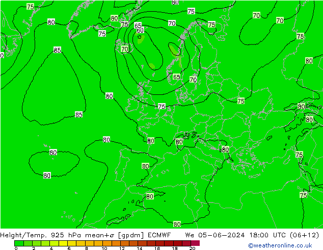 Height/Temp. 925 hPa ECMWF We 05.06.2024 18 UTC