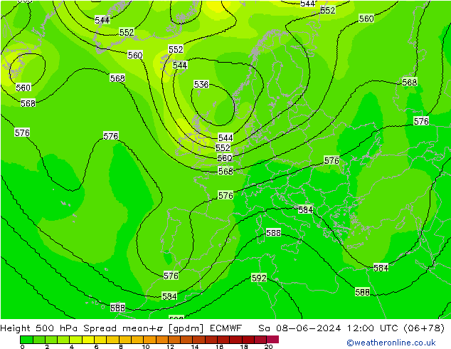 500 hPa Yüksekliği Spread ECMWF Cts 08.06.2024 12 UTC