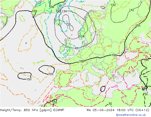 Géop./Temp. 850 hPa ECMWF mer 05.06.2024 18 UTC