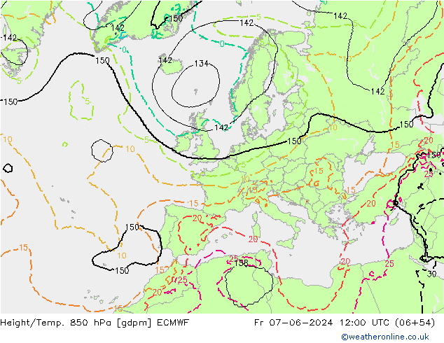 Height/Temp. 850 hPa ECMWF Fr 07.06.2024 12 UTC