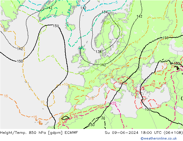 Height/Temp. 850 hPa ECMWF Dom 09.06.2024 18 UTC