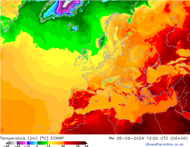 Temperaturkarte (2m) ECMWF Mi 05.06.2024 12 UTC