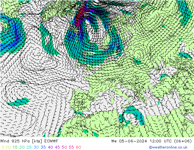 Rüzgar 925 hPa ECMWF Çar 05.06.2024 12 UTC