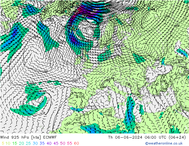 风 925 hPa ECMWF 星期四 06.06.2024 06 UTC