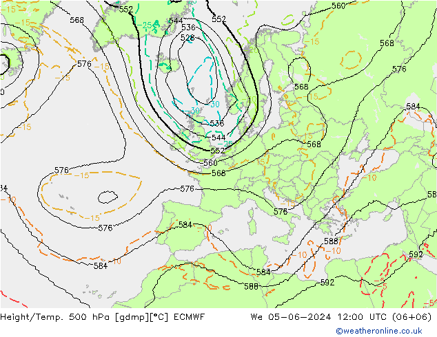 Height/Temp. 500 hPa ECMWF We 05.06.2024 12 UTC