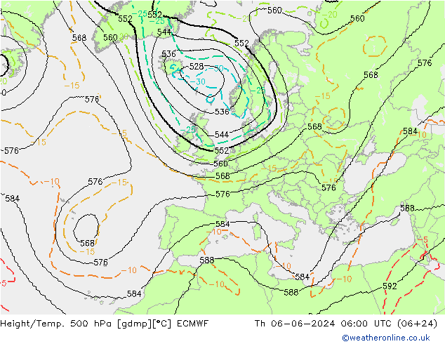 Height/Temp. 500 hPa ECMWF Qui 06.06.2024 06 UTC