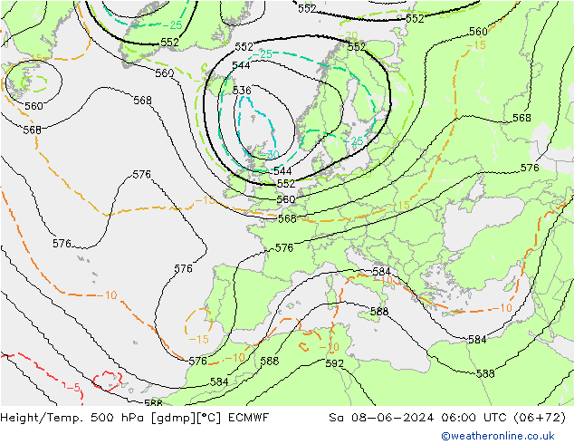 Height/Temp. 500 hPa ECMWF Sa 08.06.2024 06 UTC