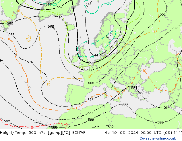 Height/Temp. 500 hPa ECMWF Mo 10.06.2024 00 UTC