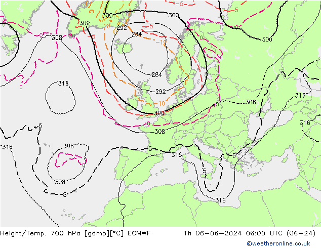 Géop./Temp. 700 hPa ECMWF jeu 06.06.2024 06 UTC