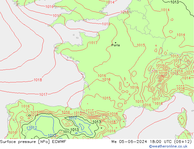 pressão do solo ECMWF Qua 05.06.2024 18 UTC