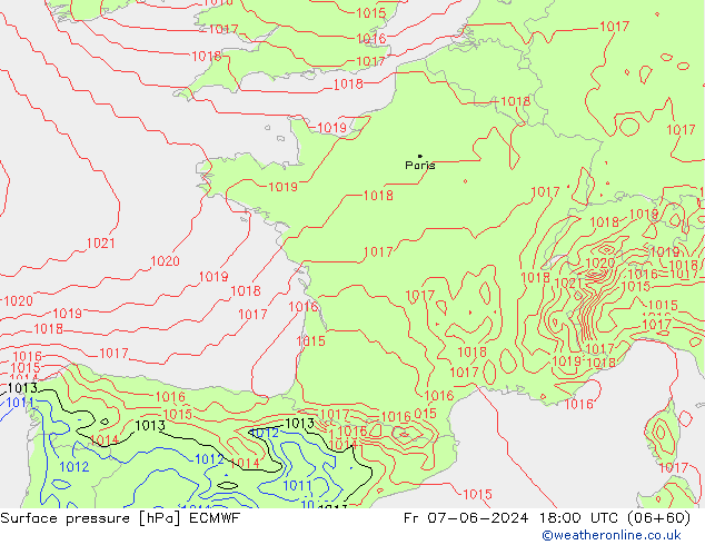 Surface pressure ECMWF Fr 07.06.2024 18 UTC