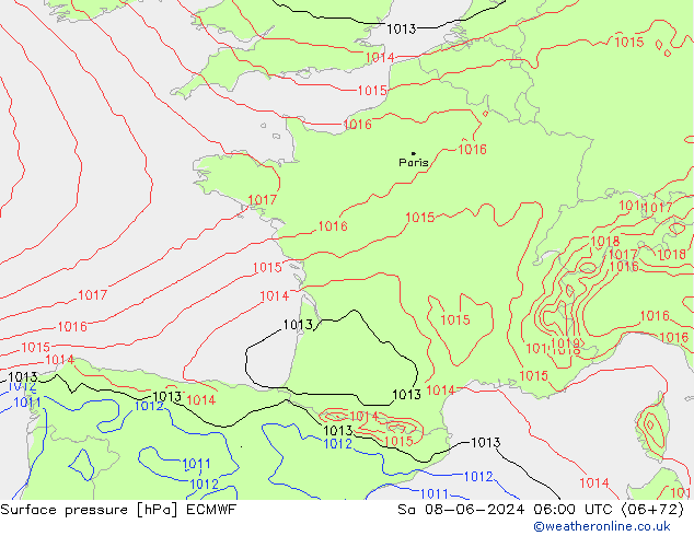 pressão do solo ECMWF Sáb 08.06.2024 06 UTC