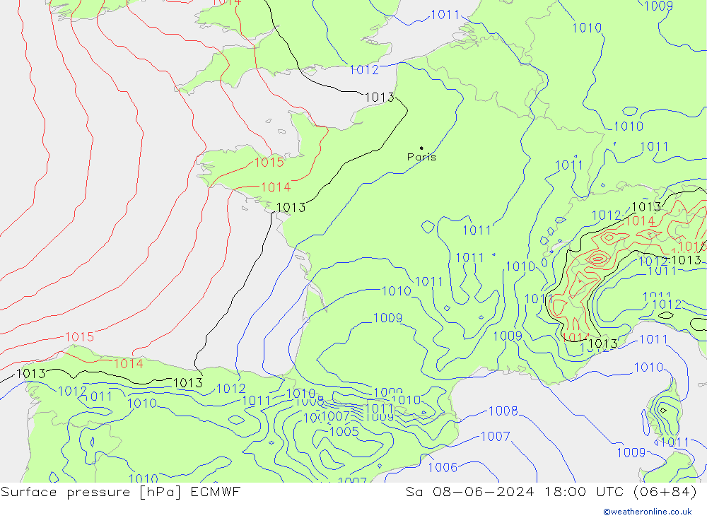 Surface pressure ECMWF Sa 08.06.2024 18 UTC