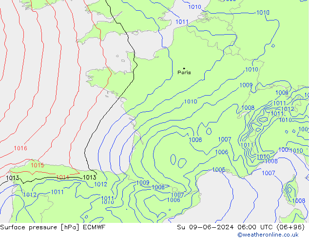 Yer basıncı ECMWF Paz 09.06.2024 06 UTC