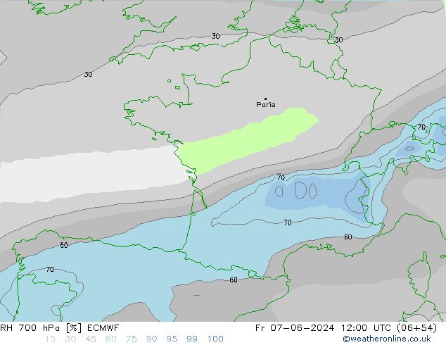 RH 700 hPa ECMWF Pá 07.06.2024 12 UTC