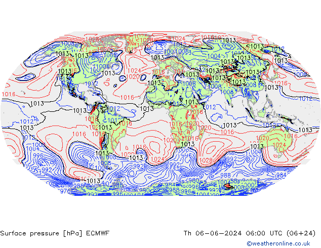 pressão do solo ECMWF Qui 06.06.2024 06 UTC