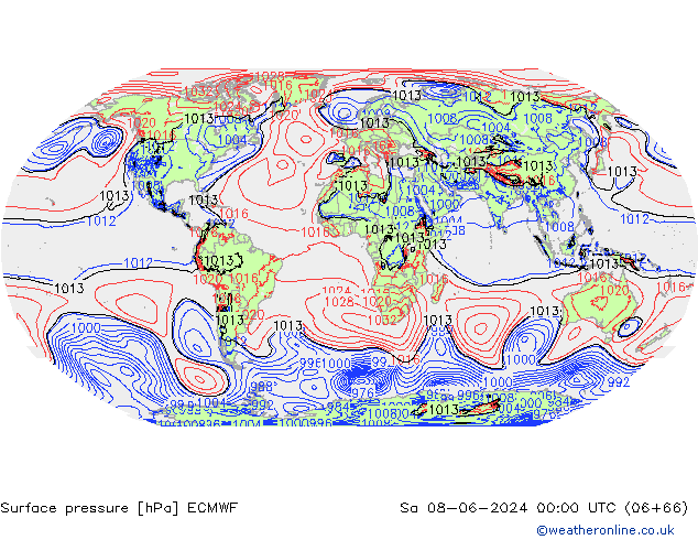 Surface pressure ECMWF Sa 08.06.2024 00 UTC