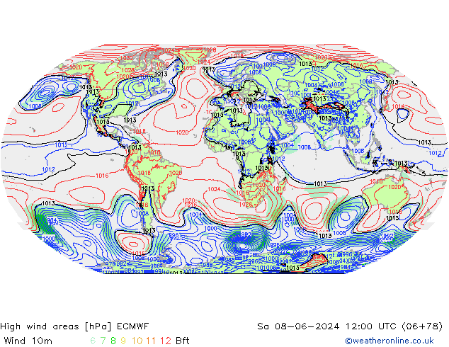 High wind areas ECMWF sab 08.06.2024 12 UTC