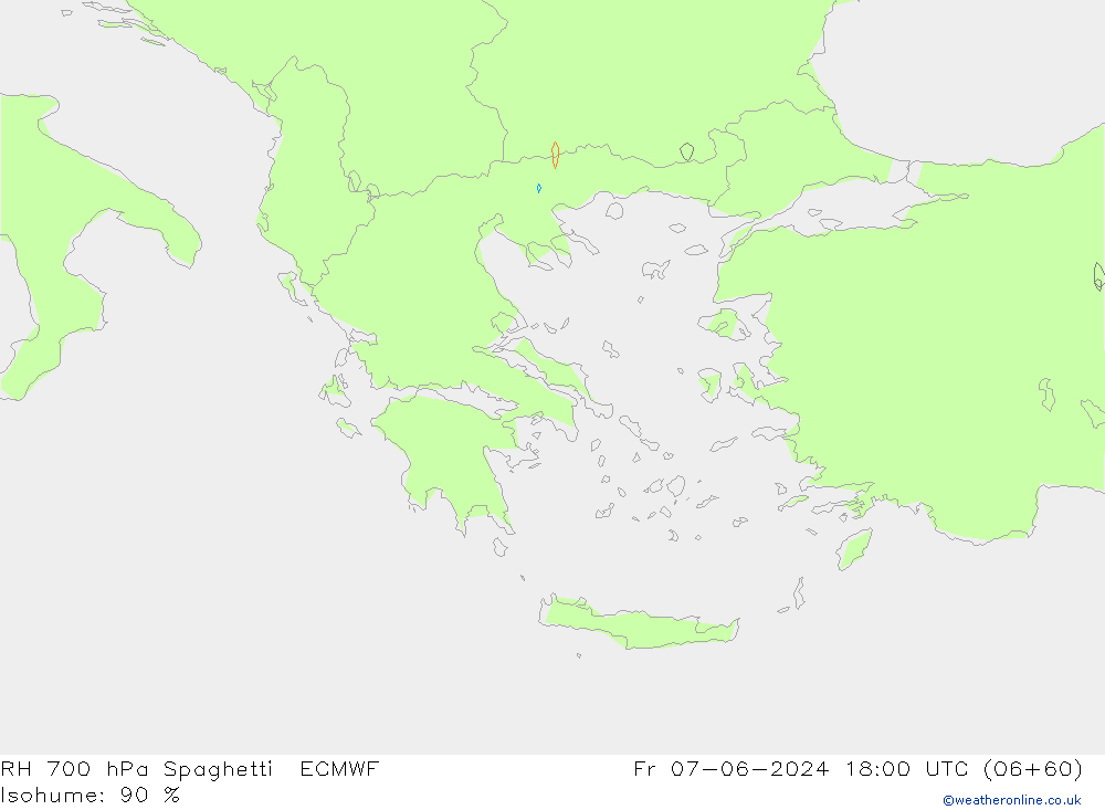 RH 700 hPa Spaghetti ECMWF Pá 07.06.2024 18 UTC