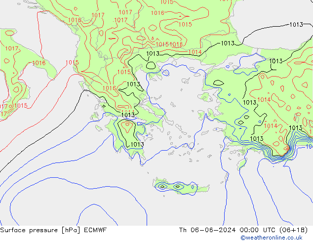 Surface pressure ECMWF Th 06.06.2024 00 UTC