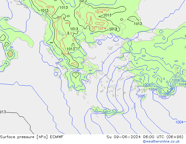 Presión superficial ECMWF dom 09.06.2024 06 UTC