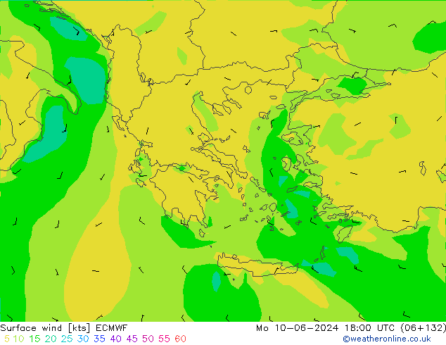 Surface wind ECMWF Mo 10.06.2024 18 UTC