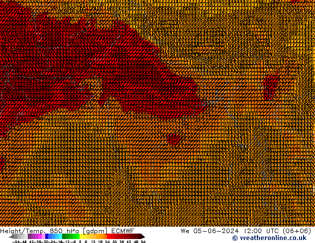 Height/Temp. 850 hPa ECMWF Qua 05.06.2024 12 UTC