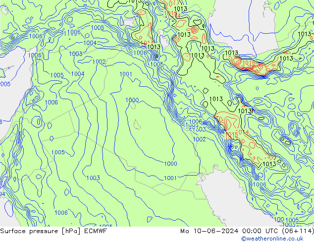 Presión superficial ECMWF lun 10.06.2024 00 UTC