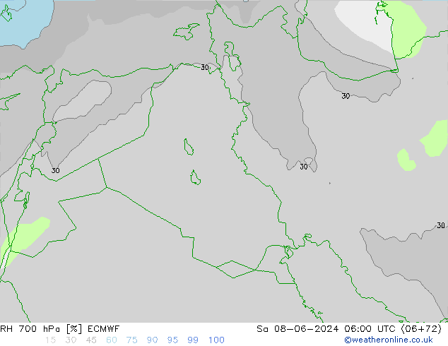 RH 700 гПа ECMWF сб 08.06.2024 06 UTC