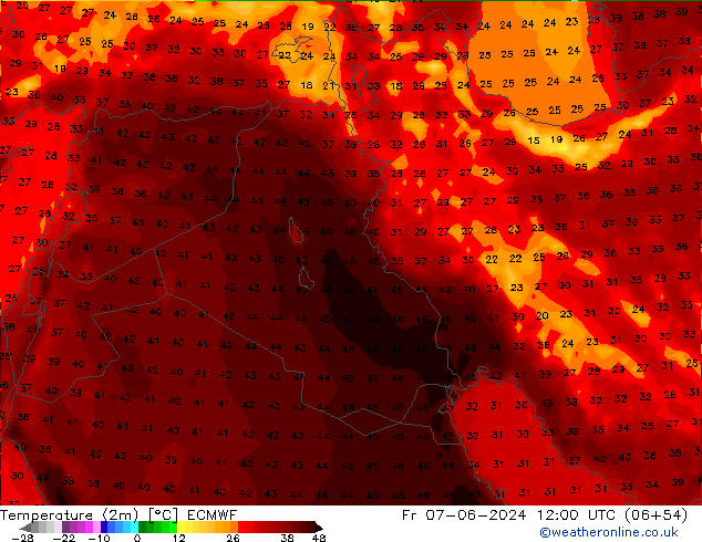 Temperature (2m) ECMWF Fr 07.06.2024 12 UTC