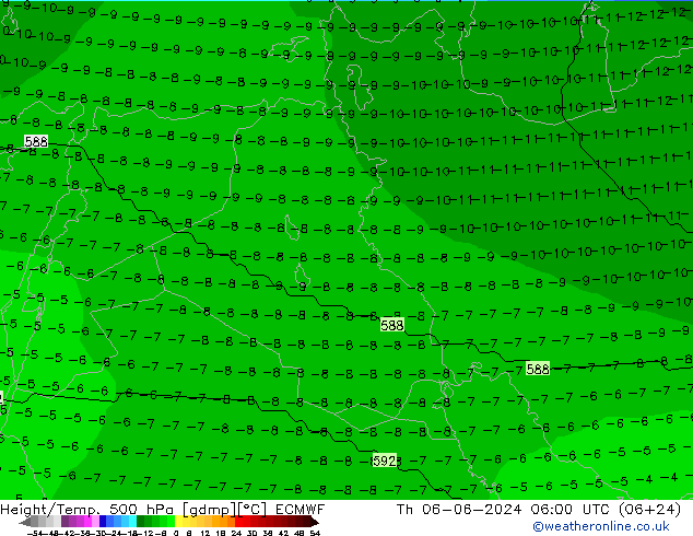 Height/Temp. 500 hPa ECMWF Čt 06.06.2024 06 UTC