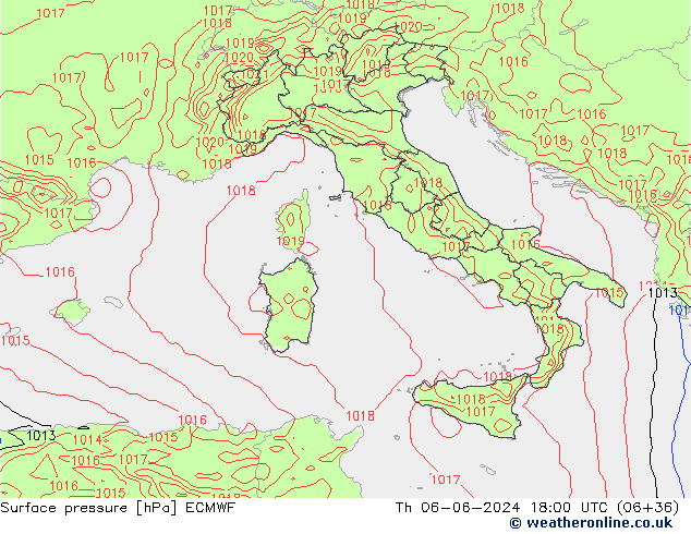 pressão do solo ECMWF Qui 06.06.2024 18 UTC