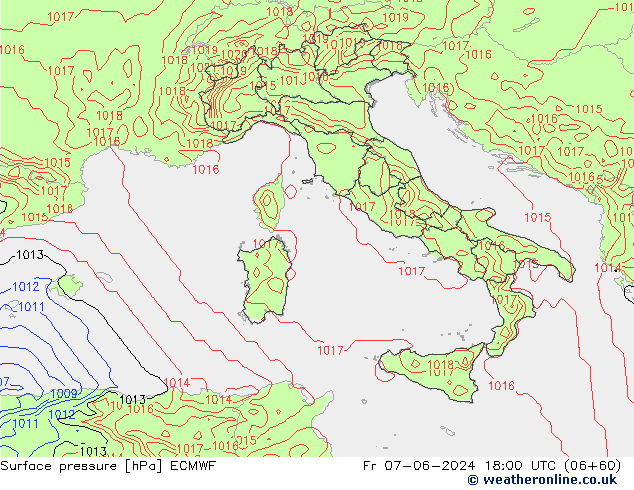 Pressione al suolo ECMWF ven 07.06.2024 18 UTC