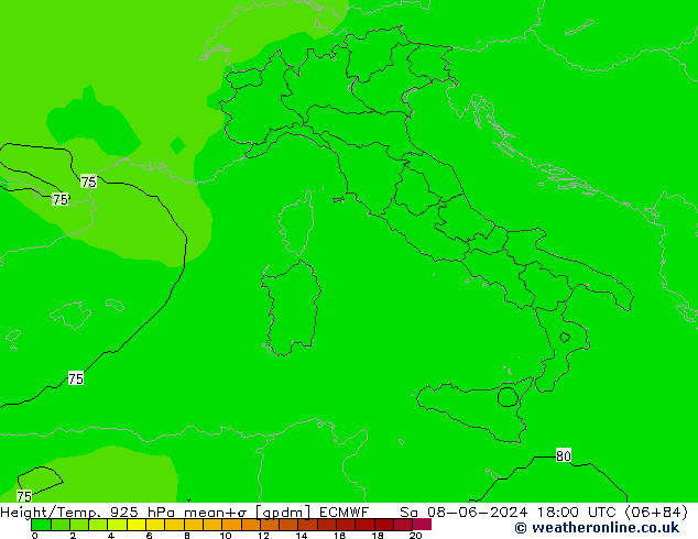 Géop./Temp. 925 hPa ECMWF sam 08.06.2024 18 UTC