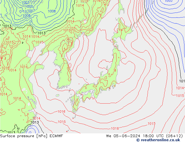 Presión superficial ECMWF mié 05.06.2024 18 UTC