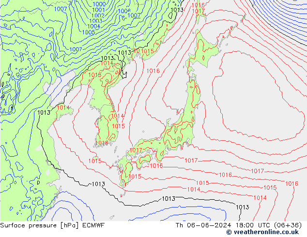 Surface pressure ECMWF Th 06.06.2024 18 UTC