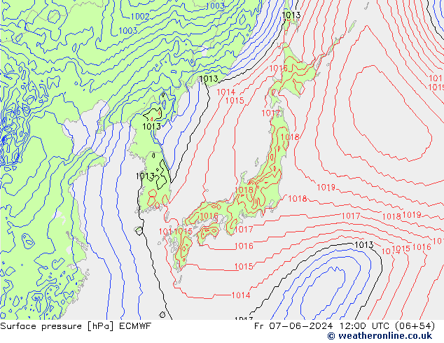 Surface pressure ECMWF Fr 07.06.2024 12 UTC